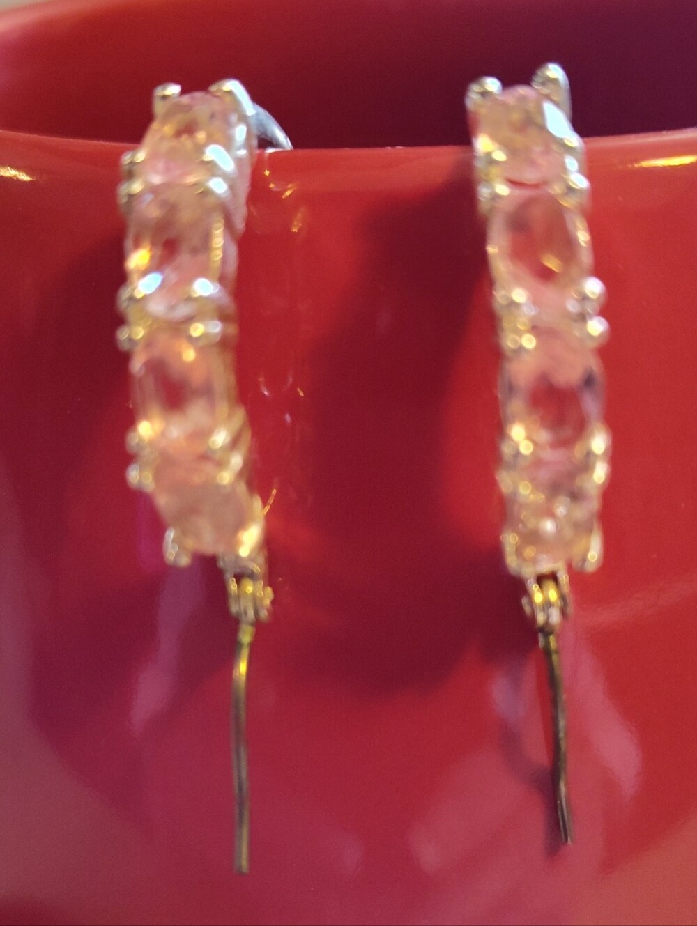 Silver Plated Hoop Earrings with Pink Gem Accents